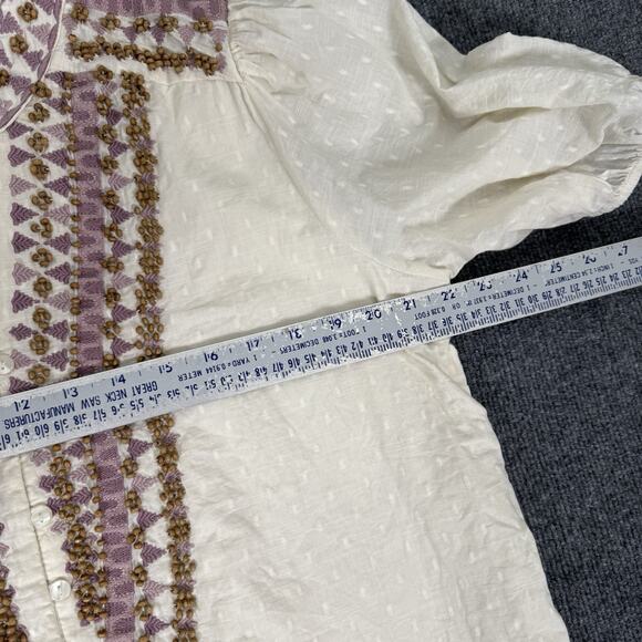 Anthropologie Forever That Girl Shirt Women 12 Beaded Boho Puff Sleeve Peasant - Picture 4 of 10